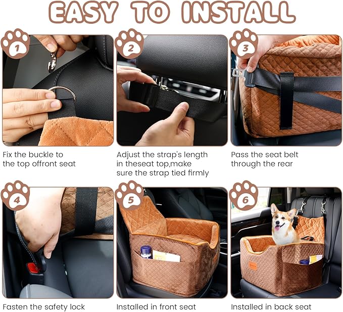 AlfaTok Memory Foam Booster Dog Car Seat with Washable Removable Cover, Elevated Pet Car Seat, Anti-Slip Sturdy Booster Seats for Small Dogs 35lbs, Seat Belt, Storage Pocket, Dog Blankets