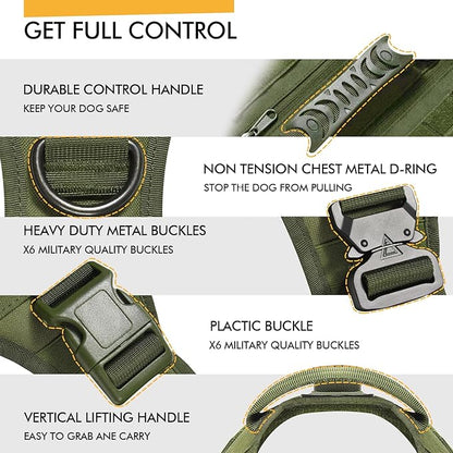 Tactical Dog Backpack Harness for Large Breed Original Design Metal Buckle Vest with Side Bags Pouches for Service Working Training (Green (with 2 Pouches), XL)