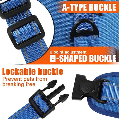 Escape Proof Dog Harness for Large Medium Sized Dogs Six Point Adjustable, Service Dog Vest Harness and Leash Set, No Pull Dogs Harnesses with Handle, XL Dog Harnesses for Walking(Blue, L)
