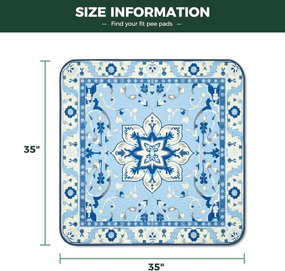 FXW Washable Pee Pads for Dogs, Puppy Pads with Super Absorbent, Specifically Designed for Potty Training, 35" Square, Boho Blue, 2 Packs