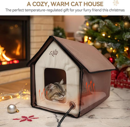 ALL FOR PAWS Heated Cat House, Indoor/Outdoor Cats Home for Winter with Heated Pad,Cat Houses & Condos, Feral Kitty Shelter, Thermo Kitty Home