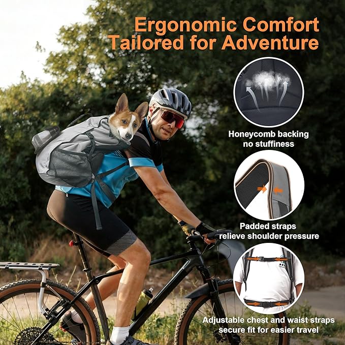Furtent Dog Backpack Carrier, Ergonomic Pet Travel Bag, Suitable for Medium and Large Dogs, Built-in Leash and Adjustable Buckle, Ideal for Hiking and Cycling, M