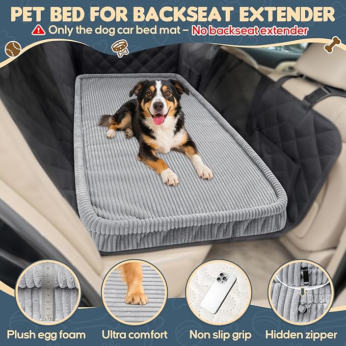 Dog Car Bed, Non-Slip Backseat Extender Pet Mat, Removable Washable Dog Bed for SUVs, Sedans & Trucks, Anti-Slip Travel Bed for Dogs, Easy Clean & Scratch-Proof & Comfort Light Gray (50"L×24.6"W×2"H))