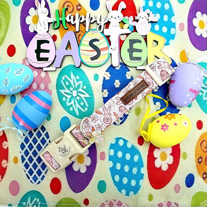 Elegant little tail Easter Dog Collar,Bunny Pattern Pet Collar Pink Durable Holiday Female or Male Adjustable Cotton Pet Collar with Quick Release Buckle for Small Dogs