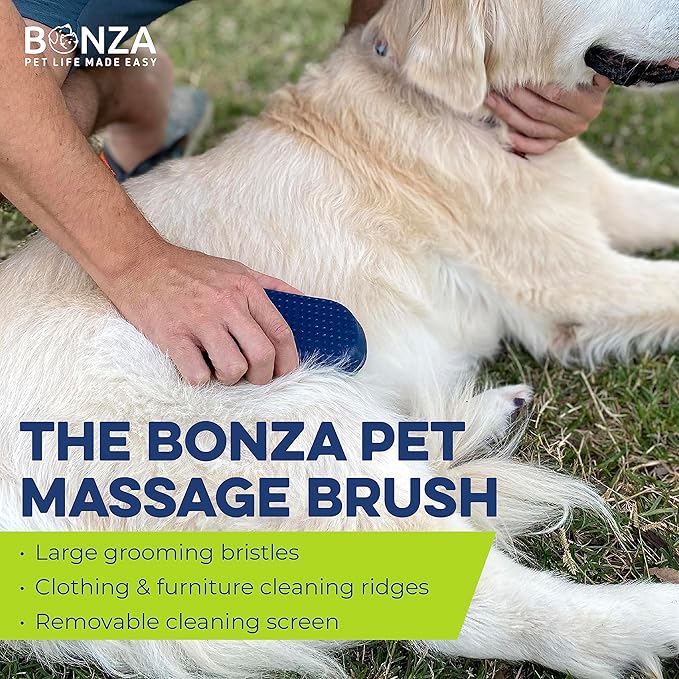 Bonza Silicone Dog Brush - Dog Brush for Shedding & Massage, Cat Bath Scrubber for Easy Shampoo, Pet Grooming Tool with Removable Hair Screen, Navy Blue, Silicone