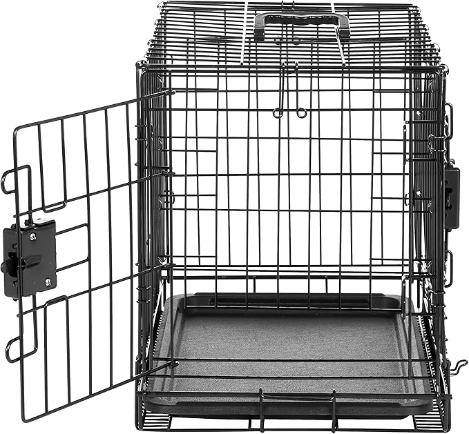 Amazon Basics - Durable,Foldable Metal Wire Dog Crate with Tray, Double Door, Divider, 22 x 13 x 16 in, Black
