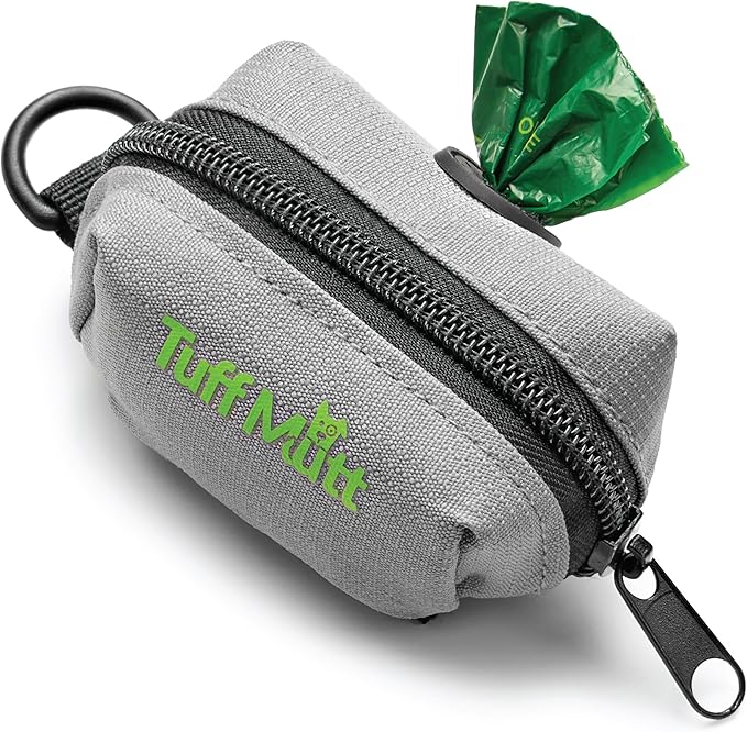 Tuff Mutt Dog Poop Bag Holder with Velcro Attachment - Durable Fabric Poop Bag Dispenser for Leashes - Includes Starter Roll for Easy Cleanup