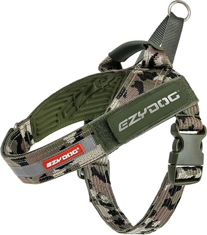 EzyDog Express Dog Harness - Adjustable Dog Harness for Large, Medium, and Small Dogs with Padded Ergonomic Anti-Chafing Design, Grip Handle, & Easy Side Buckle (Green Camo, M)