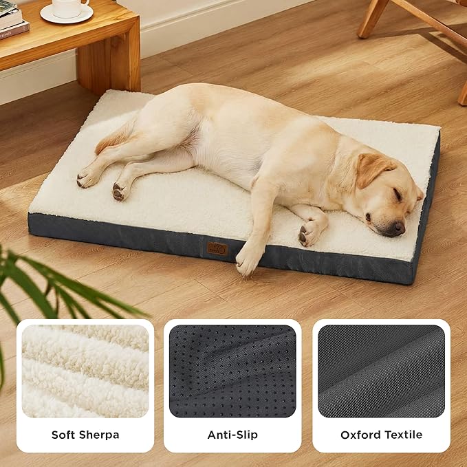Bedsure Giant Dog Bed for Jumbo Dogs - 53" x 36" Flat Pet Beds with Removable Washable Cover, Orthopedic Egg Crate Foam Mat for Long-Bodied Pets Up to 120 lbs