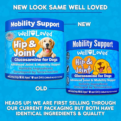 Well Loved Glucosamine for Dogs - Joint Supplement for Dogs, Made in USA, Vet Developed, Glucosamine Chondroitin, Hip and Joint Chews with MSM, Large Breed, Pain Relief, 120 Chews