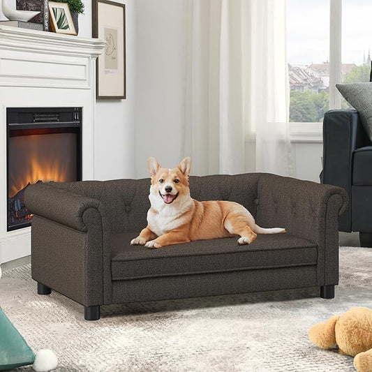 KEIKI Dog Bed for Medium and Large Dogs, Elevated Pet Sofa Bed, Durable Elevated Dog Couch with Legs, 39" Pet Bed for Dogs, Dark Brown