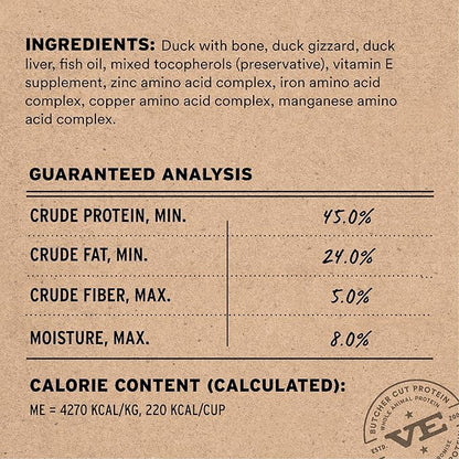 Vital Essentials Freeze-Dried Raw Dog Food, Duck Crunchy Mini Nibs | Complete Meal or Mixer | High Protein Dog Food | 25 oz
