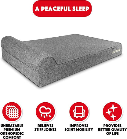 The Dog’s Bed Orthopedic Headrest Dog Bed XXL Grey Linen, Memory Foam, Pain Relief for Arthritis, Hip & Elbow Dysplasia, Post Surgery, Lameness, Waterproof Washable Cover, Veterinary Approved