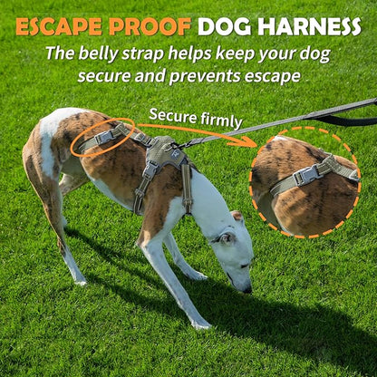 Huntboo Escape Proof Dog Harness – No Pull, No Slip, Fully Reflective, Adjustable 7-Point Design for Small, Medium, and Large Dogs – Lightweight for Outdoor Training & Hiking (Army Green, M)
