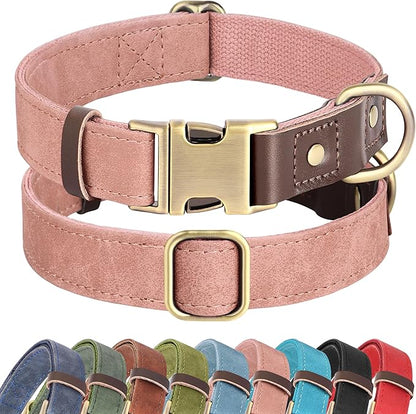 Didog Soft PU Leather Dog Collar for Large Dogs,Classic Adjustable Wide Pink Dog Collars with Quick Release Metal Buckle,Easy Clean and Comfortable with Nylon Lining,Pink,XL Neck 20-27", Width 1.2"
