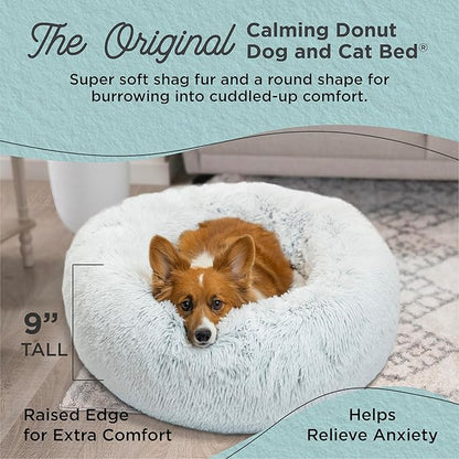 Best Friends by Sheri The Original Calming Donut Dog Bed – Washable Plush Pet Bed for Medium Breeds up to 45 lbs, Shag Faux Fur, Frost Gray, Medium (30" x 30")