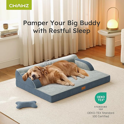 CWAWZ XXL Orthopedic Dog Bed, Big Dog Bed for Large Dogs, Dual-Sided Pet Cooling Beds with Memory Foam Washable Cover Nonslip Bottom, Waterproof Pet Couch with Bolsters, Dark Grey