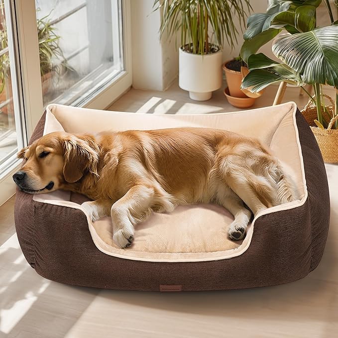 Orthopedic Dog Bed for Extra Large Dogs with Removable Washable Cover - XL Dog Couch Sofa with Waterproof Lining & Non-Slip Base, Double-Sided Comfort Pet Bed 44", Brown