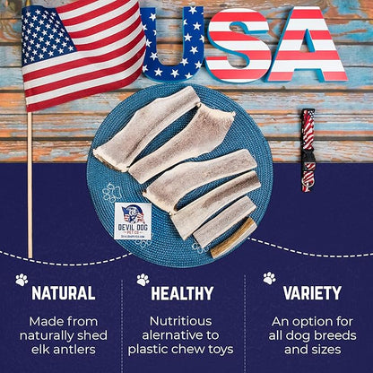 Devil Dog Pet Co. Split Elk Antlers for Dogs, Jumbo 8"+, 1 Pack, Grade A Long Lasting Chew for Aggressive Chewers, Premium USA Naturally Shed Antler – Healthy, No Odor, Durable Dog Chew