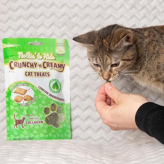 Fieldcrest Farms Nothin’ to Hide Collagen Cat Treats – Crunchy & Creamy Cat Snacks, High-Protein Healthy Treats for Skin, Coat & Joint Support, Catnip Flavor, 3 oz. Bag