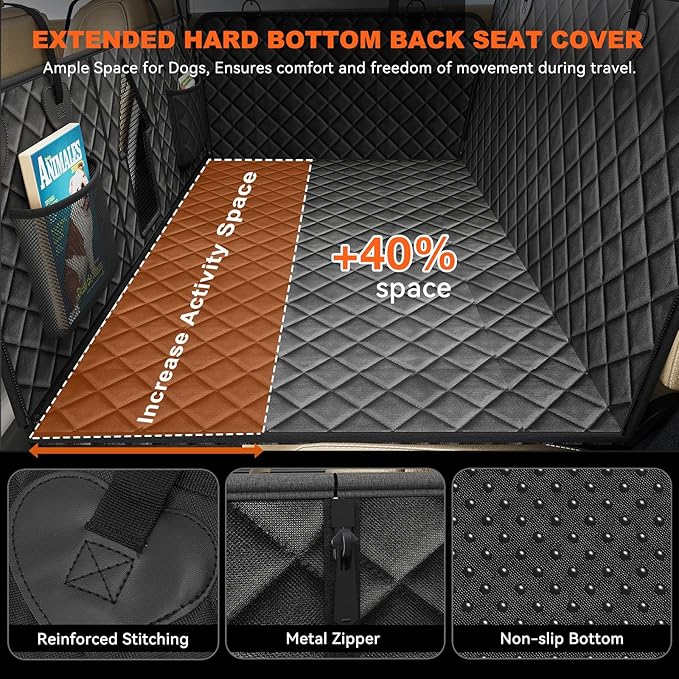 CarChic Back Seat Extender for Dogs, Non-Slip Dog Car Seat Cover for Back Seat with Hard Bottom, Durable Pet Car Backseat Cover, Waterproof Dog Hammock for Car SUV Truck