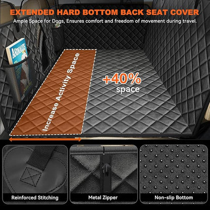 CarChic Back Seat Extender for Dogs, Non-Slip Dog Car Seat Cover for Back Seat with Hard Bottom, Durable Pet Car Backseat Cover, Waterproof Dog Hammock for Car SUV Truck