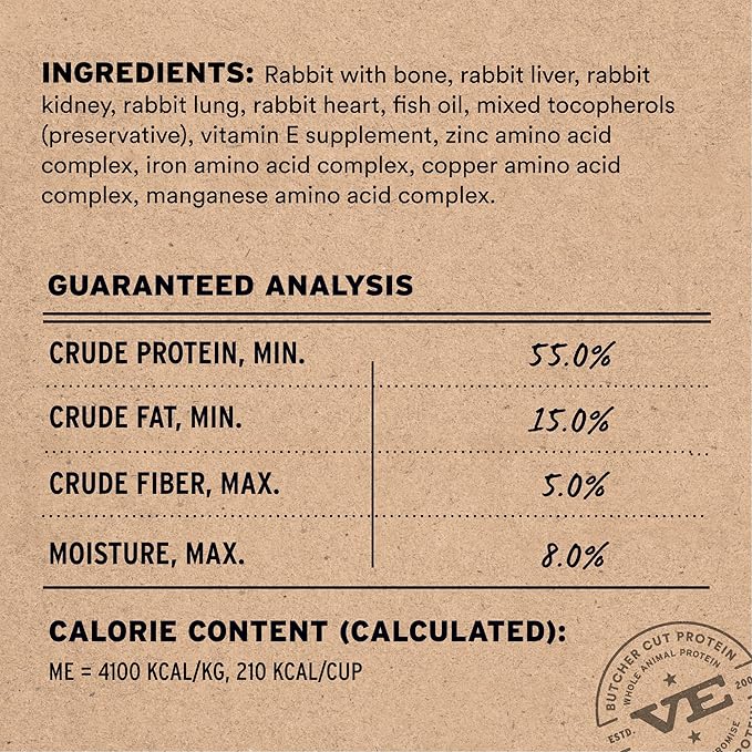 Vital Essentials Freeze-Dried Raw Dog Food, Rabbit Crunchy Mini Nibs | Complete Meal or Mixer | High Protein Dog Food | 14 oz