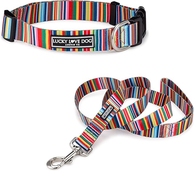 Lucky Love Dog - Easy Click Buckle Dog Collar with Leash Set Combo, Durable & Comfortable for Male & Female Dogs, Pet Collar for Medium Dogs, Secure Fit - Hippie Combo, Medium