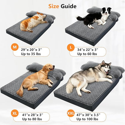 KISYYO Premium Orthopedic Dog Bed with Removable Pillow and Washable Cover – Extra Large Kennel Mat, Non-Slip Base & Plush Support for Pets, Grey (29" L x 20" W x 3.5" Th)