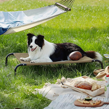 Bedsure Outdoor Elevated Dog Bed Large Sized Dog, Portable Indoor & Outdoor Cooling Raised Cot Pet Hammock Bed with Skid-Resistant Feet, Frame with Breathable Mesh, Brown, 49 inches