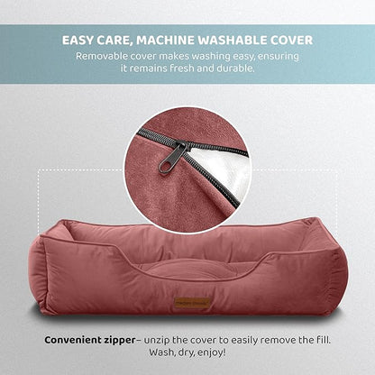 Modern Threads Luxury Dog Bed - Comfortable Tufted Velvet Cushion for Small to Large Dogs - Machine Washable - Durable & Cute Sleep Space for Pets - Pamper Your Pet with Cozy Beds - Rosewood