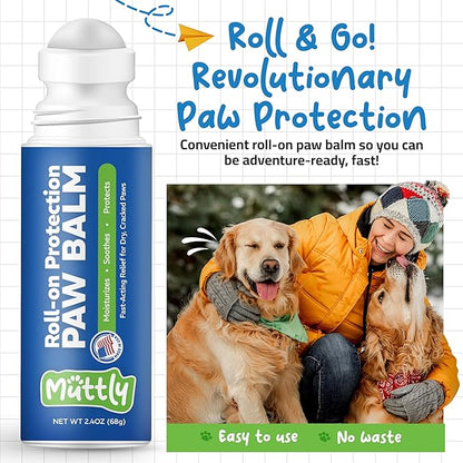 Roll-On Dog Paw Balm - Moisturizer & Soothing Protection from Snow & Hot Pavements - Snout Soother for Dogs - Easy & Fast to Apply, Natural, Non-Toxic, Food-Grade, Lick-Safe Wax