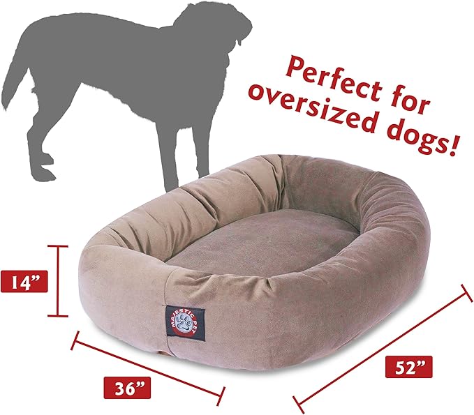 Majestic Pet 52 Inch Suede Calming Dog Bed Washable – Cozy Soft Round Dog Bed with Spine Support for Dogs to Rest their Head - Fluffy Donut Dog Bed 52x35x11 (Inch) - Round Pet Bed X- Large – Stone