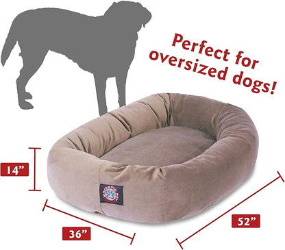 Majestic Pet 52 Inch Suede Calming Dog Bed Washable – Cozy Soft Round Dog Bed with Spine Support for Dogs to Rest their Head - Fluffy Donut Dog Bed 52x35x11 (Inch) - Round Pet Bed X- Large – Stone