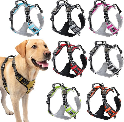 DogTraxs - Step-in Dog Harness - for Extra Large Dogs - Soft Padding & Reflective Trim - Adjustable No Pull Through Design - Control Handle - Top & Front Clip Durable - Biscuit Brown
