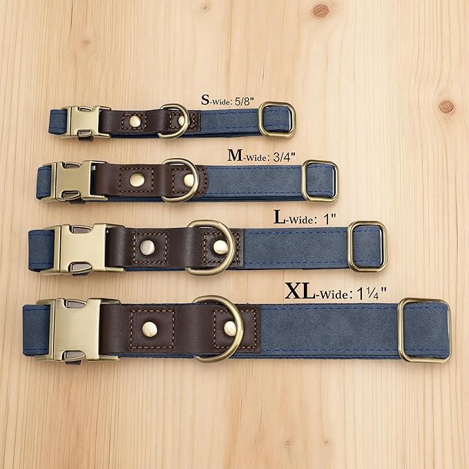 Didog Soft PU Leather Dog Collar for Large Dogs,Classic Adjustable Wide Dog Collars with Quick Release Metal Buckle,Easy Clean and Comfortable with Nylon Lining,Blue,XL Neck 20-27", Width 1.2"