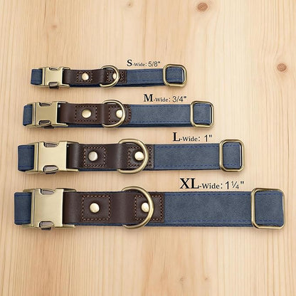 Didog Soft PU Leather Dog Collar for Large Dogs,Classic Adjustable Wide Dog Collars with Quick Release Metal Buckle,Easy Clean and Comfortable with Nylon Lining,Blue,XL Neck 20-27", Width 1.2"