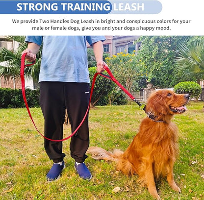 Strong Heavy Duty Dog Leash - 5ft Reflective Nylon Training Leash with Soft Padded Double Handle & Auto Lock Frog Clip - Safety Traffic Control for Large Medium Small Dogs No Pull Walk Red,5ft