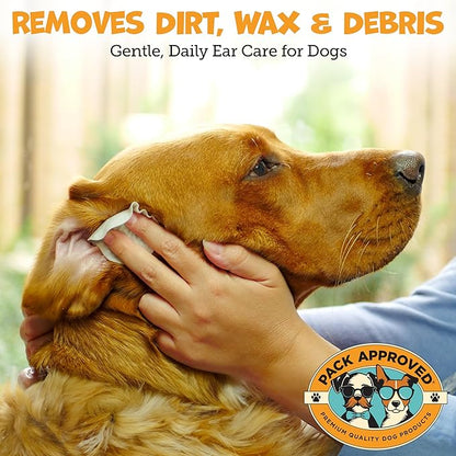 Pack Approved Ear Wipes for Dogs with Aloe Vera & Eucalyptus - Gentle Ear Cleaner for Dogs to Help Remove Wax and Odor - Convenient and Mess-Free Cleaning Pads for Dirty, Itchy Ears - 100 Wipes