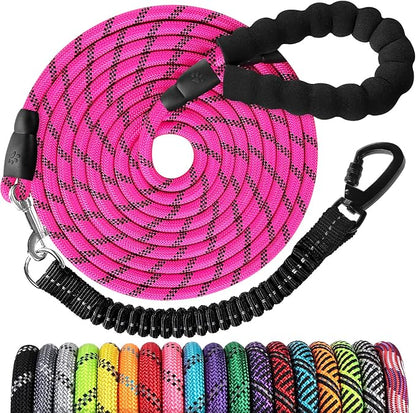 Long Dog Leash 100 FT: Heavy Duty Rope Leashes for Dogs Training with Swivel Lockable Hook Reflective Threads Bungee and Padded Handle - Dog Lead for Large Small Medium Dogs Outside Walking Hiking