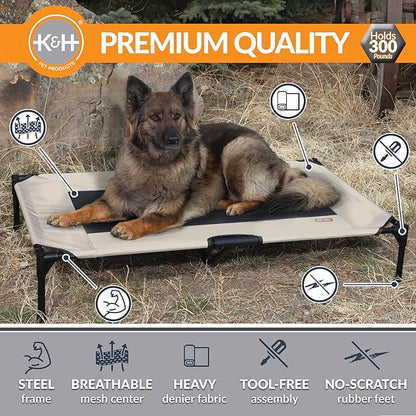 K&H Pet Products Outdoor Elevated Dog Cot, Breathable Cooling Elevated Cot Hammock Pet Bed for XL Dogs, Washable Mesh Cover, Raised Metal Frame, Collapsible, Portable - Extra-Large 50 X 32in Taupe