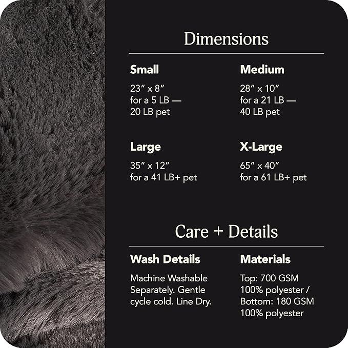 UnHide Floof Pet Bed - XL (40"x14") - Extra Soft Dog Bed - Removable Faux Fur Cover - Machine Washable - Helps Ease Pet Anxiety & Provides The Perfect Sleep, Charcoal Charlie