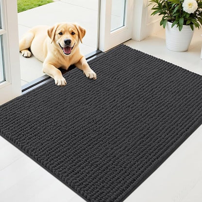 OLANLY Dog Door Mat for Muddy Paws 40x32, Ultra Absorbent Chenille Mud Doormat, Non-Slip Washable and Dirt Trapping Doormat for Indoor Entryway, Quick-Dry Indoor Pet Bed Mats for Dogs, Dark Grey