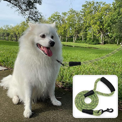 Mile High Life Comfortable Padded Handle Dog Leash - Mountain Climbing Rope Leash, Heavy Duty 4 Feet (Black Lime Green)