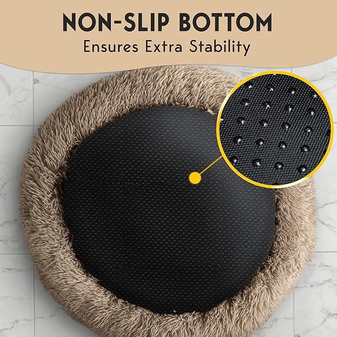 PetJett XL Dog Beds for Large Sized Dog - 45'' Extra Large Dog Bed, Anti-Slip & Washable Super Soft Round Donut Bed, Fluffy Faux Fur Anti-Anxiety Premium Comfort Pet Bed, Fits Dogs up to 120 lbs