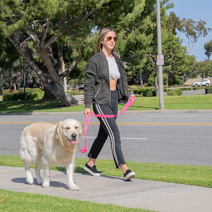 Shed Defender 5 ft. Dog Leash - Three Padded Traffic Handles - Designed in The USA - Dual Layered Thickness for Extra Strength - Reflective Stitching - Large & Small Breed - Training Lead (Pink)