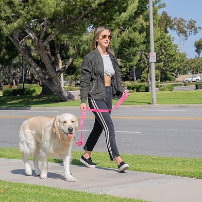 Shed Defender 5 ft. Dog Leash - Three Padded Traffic Handles - Designed in The USA - Dual Layered Thickness for Extra Strength - Reflective Stitching - Large & Small Breed - Training Lead (Pink)