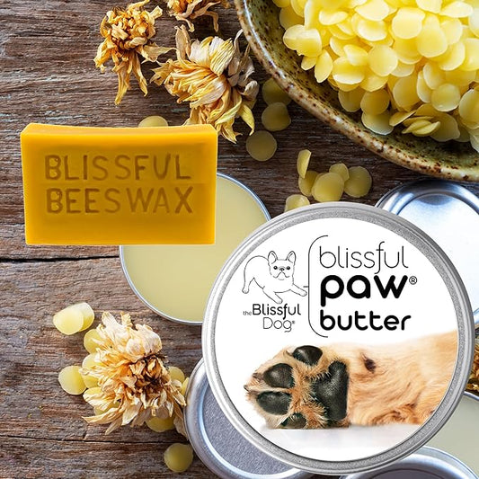 The Blissful Dog Paw Butter, Moisturizer for Dry Paw Pads, Softens and Protects a Rough Paw in Winter, Versatile, Lick-Safe Dog Pad Balm, 8 oz.