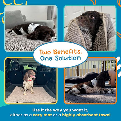 Pet 2-in-1 Dog Towel & Mat – Transforms from Drying to Bath Mat, Ultra Soft, Absorbent & Quick-Drying, Machine Washable Dog Towels with Detachable Non-Slip Mat and Hand Pockets (Small)