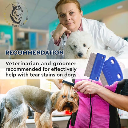 Pets&Goods Tear Stain Remover Comb Set for Dogs & Cats – Stainless Steel Eye Grooming Tool for Stains, Crust & Mucus – Gentle, Safe, Reusable – 2 Pack